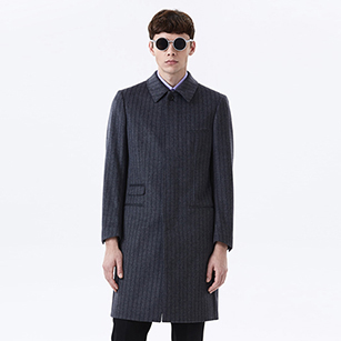 灰色豎條紋純羊毛輕便大衣