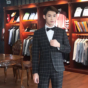 黑色窗格西裝定制