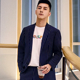 男士白色豎條紋同款西服定制