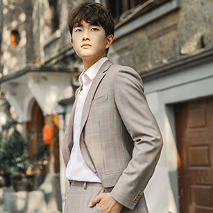 男士淺灰格紋同款西服定制