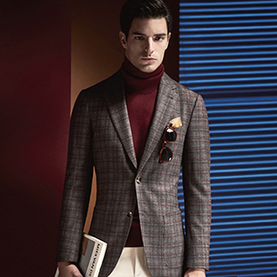 灰色時尚紅格紋四季輕奢單西